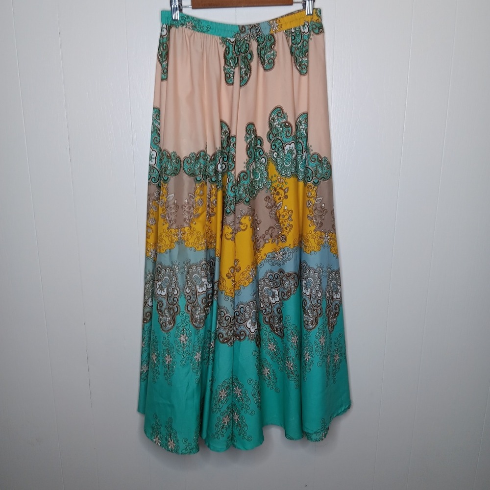 Mix Nouveau Maxi Skirt Women Size M Multicolor Paisley Floral Boho Elastic Waist